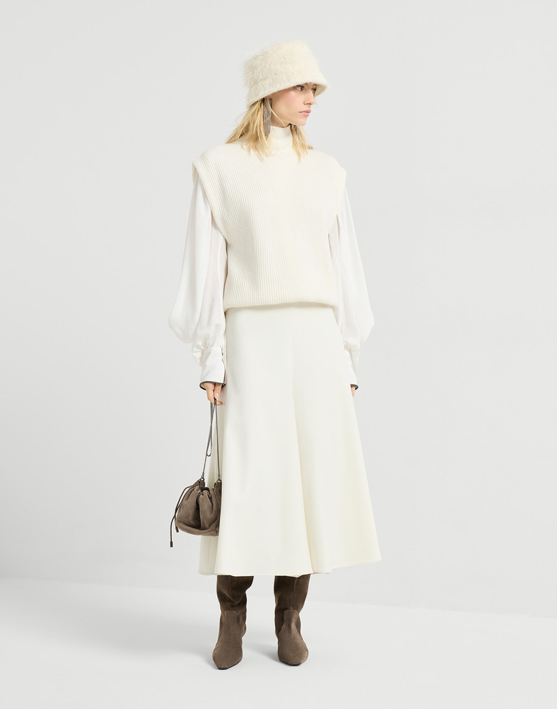 Cashmere English rib knit sleeveless turtleneck sweater with precious zipper 5