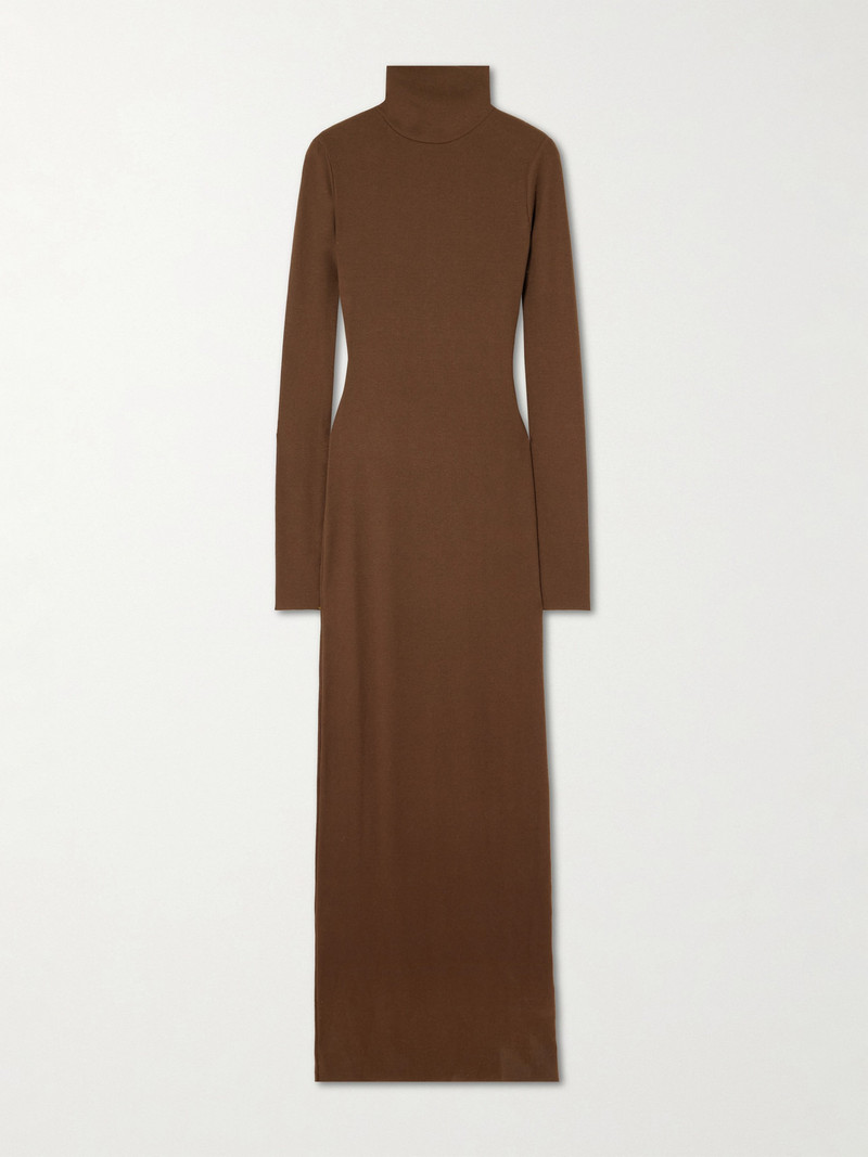 Ribbed Stretch-cotton And Modal-blend Turtleneck Maxi Dress 1