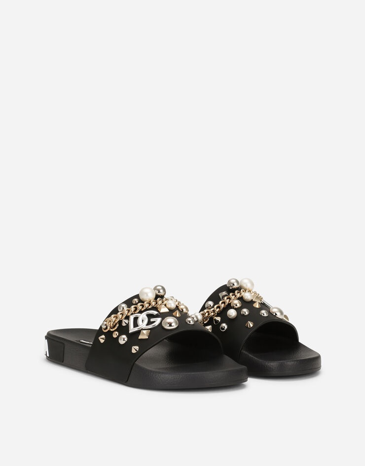 Rubber beachwear sliders with embroidery - 2