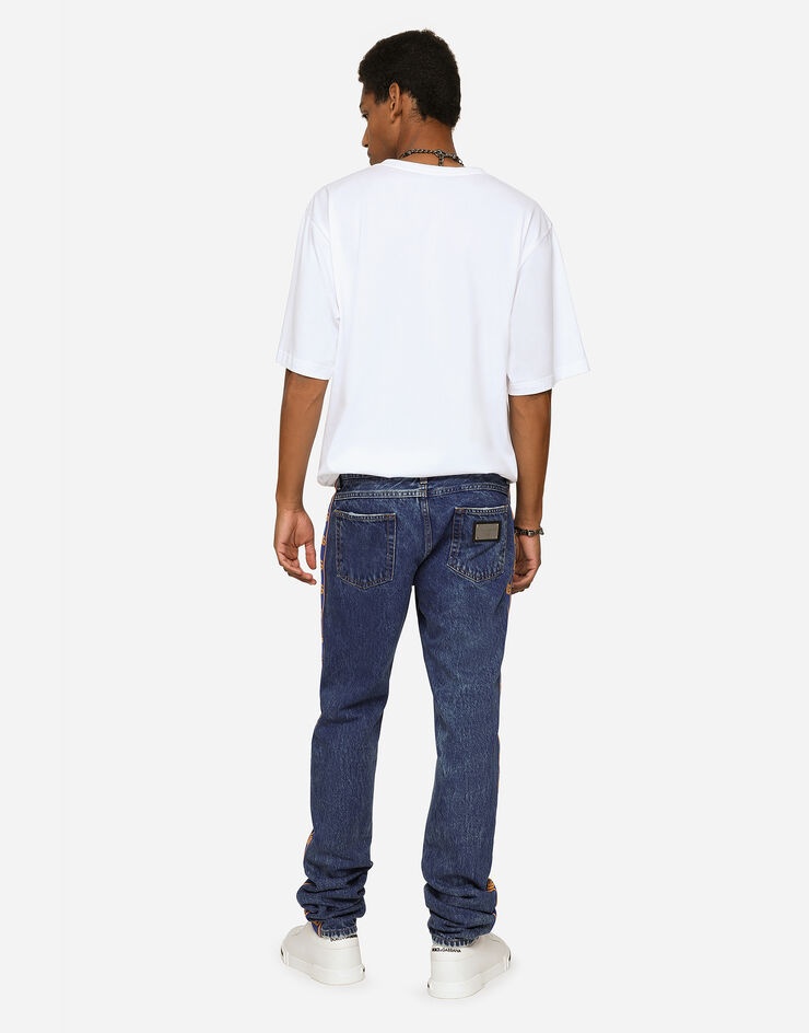 Light blue slim-fit jeans with branded bands - 3