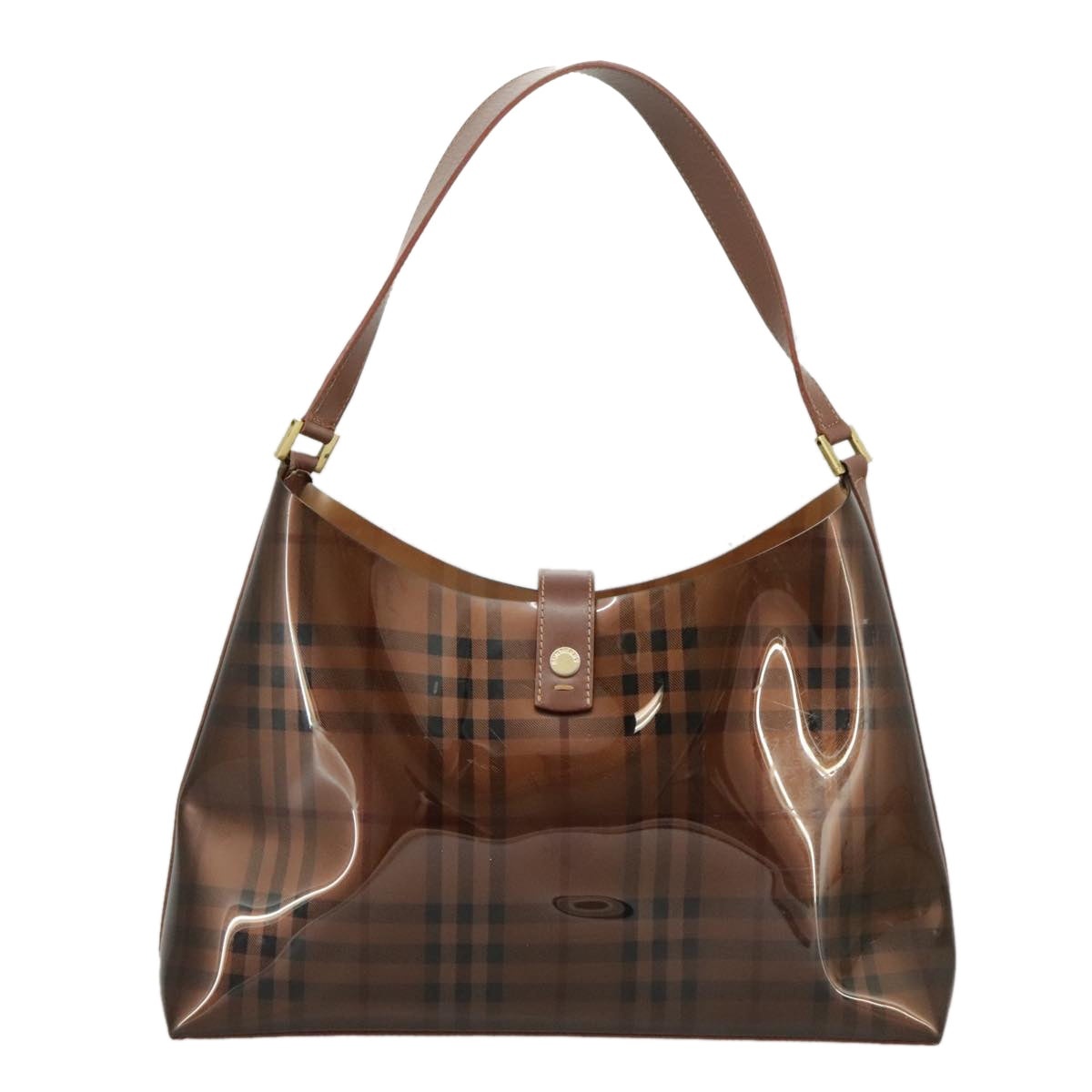 Burberry Nova Check Shoulder Bag Vinyl Leather Brown Gold - 13