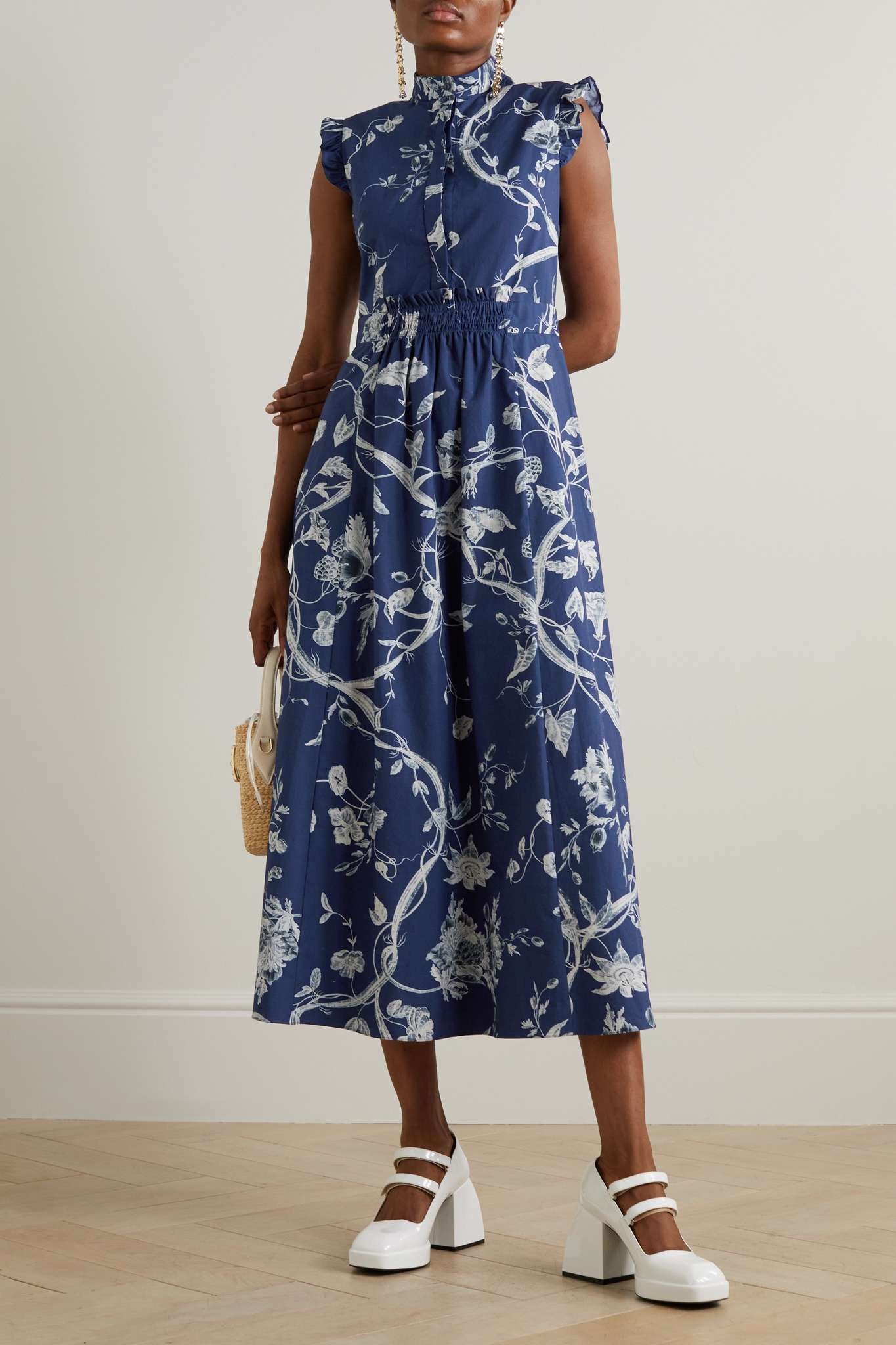 Blue Strapless pleated printed cotton-poplin mini dress, DOLCE & GABBANA, NET-A-PORTER