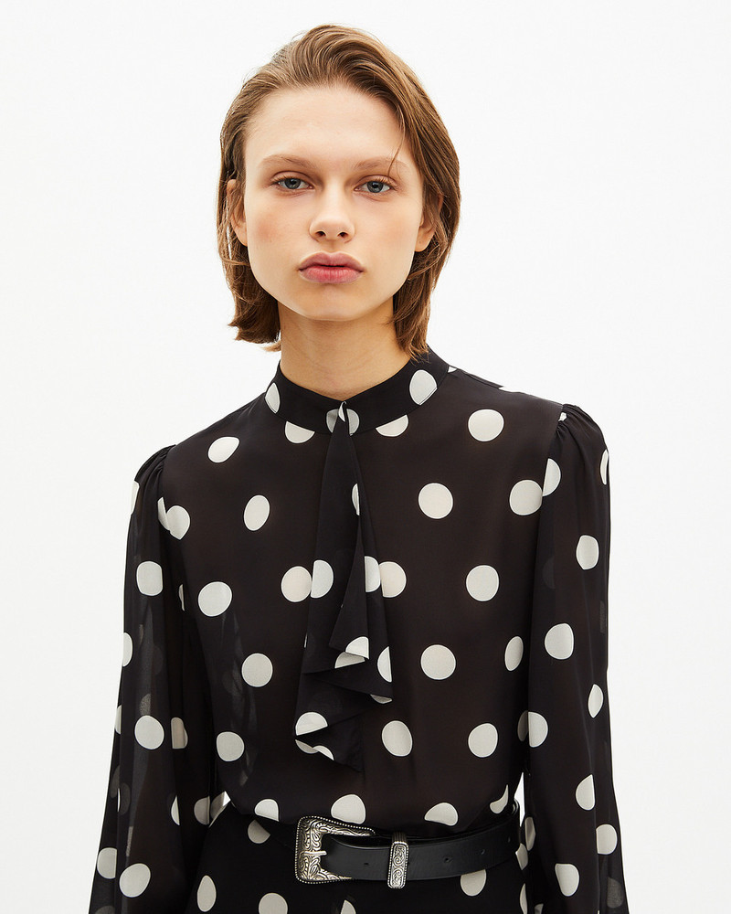 BLACK SILK BLEND POLKA DOT PRINT TOP 5