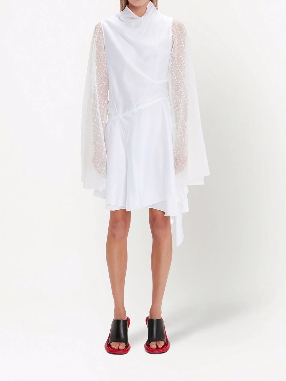PLEATED SLEEVE MOCK NECK DRESS - 2