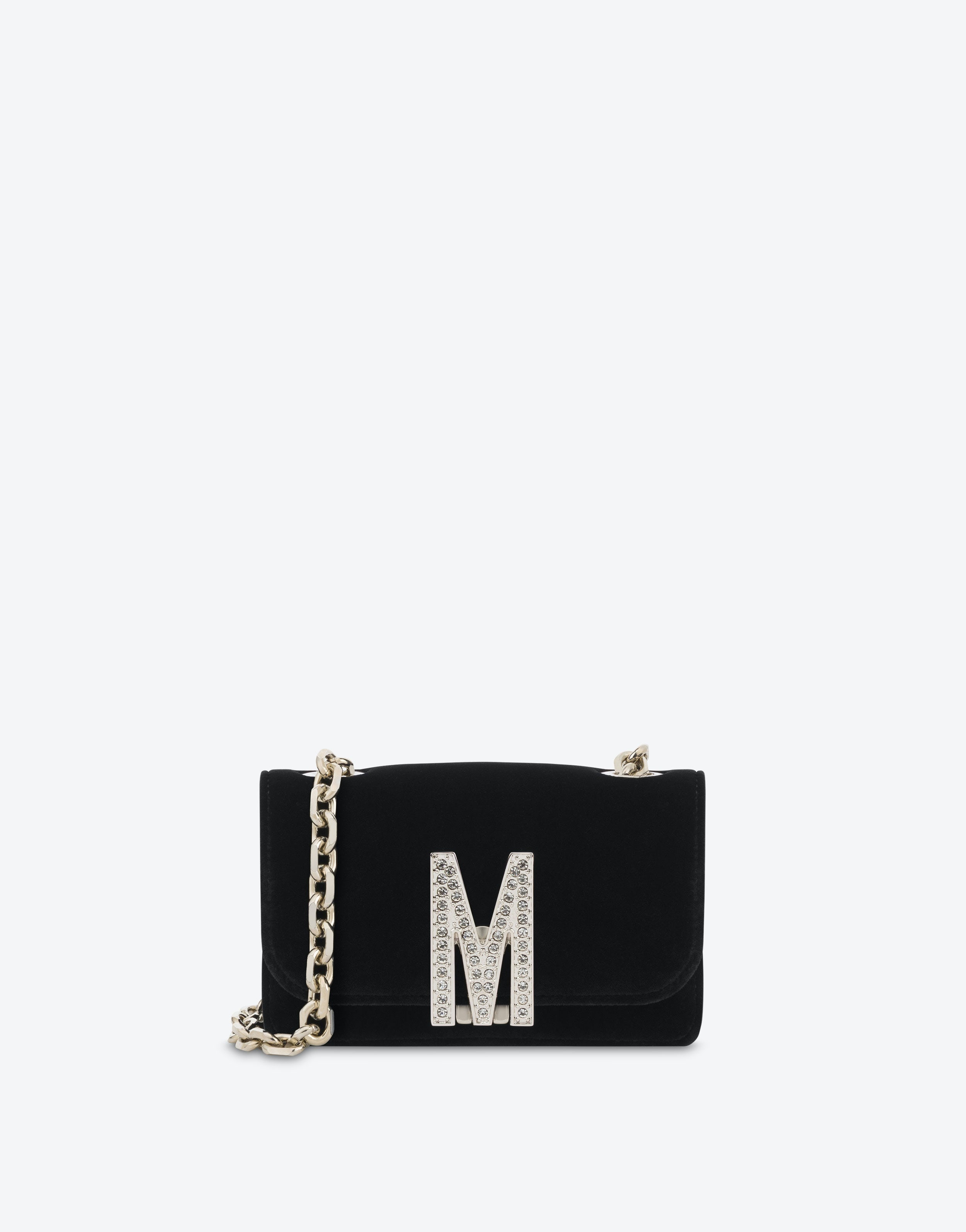 VELVET MINI M BAG WITH RHINESTONES - 1