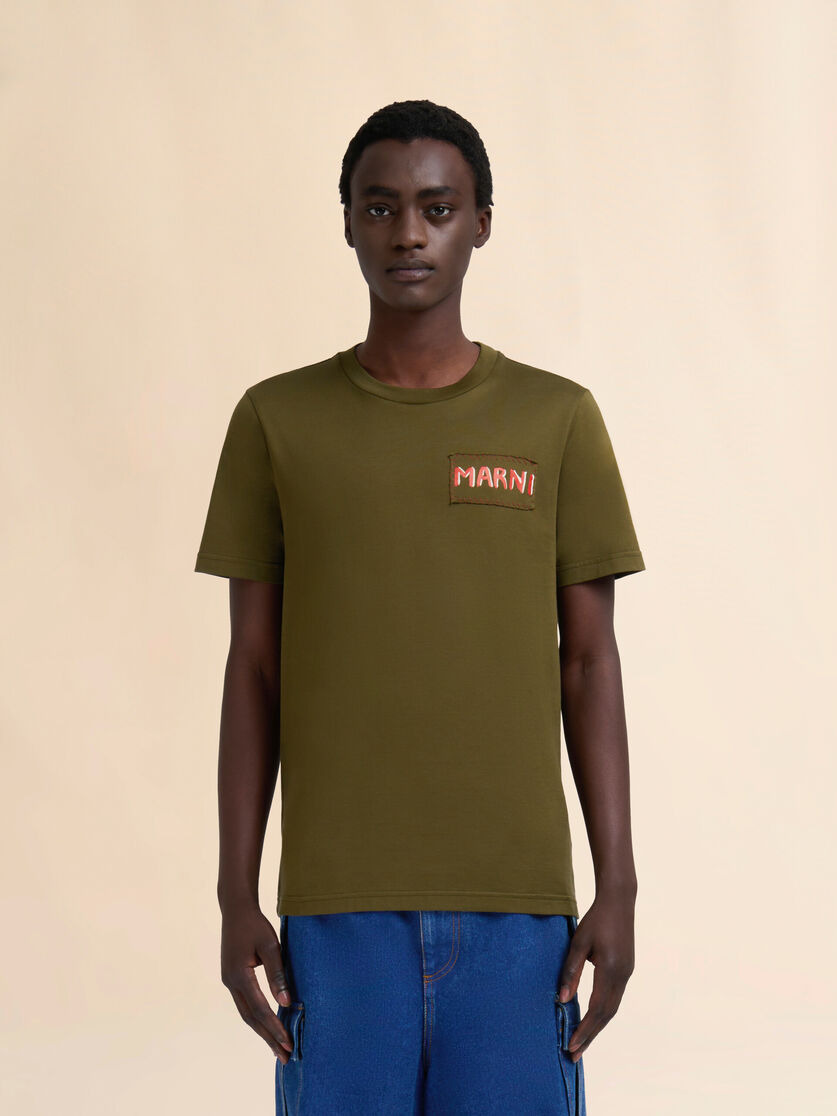 DEEP GREEN COTTON CREW NECK T-SHIRT WITH MARNI LABEL - 2