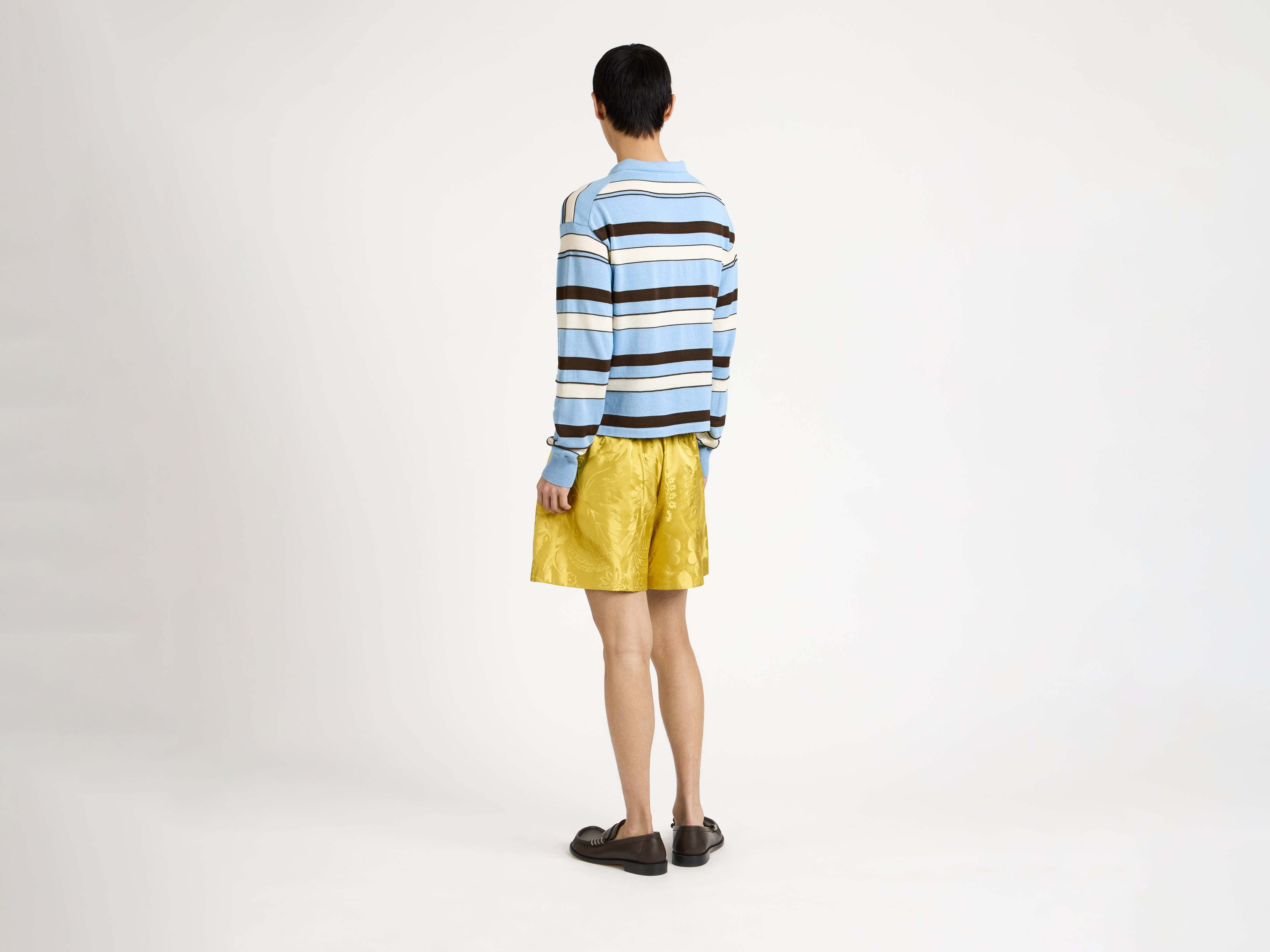 KNITTED STRIPED RUGBY POLO TOP IN MISTY BLUE - 3