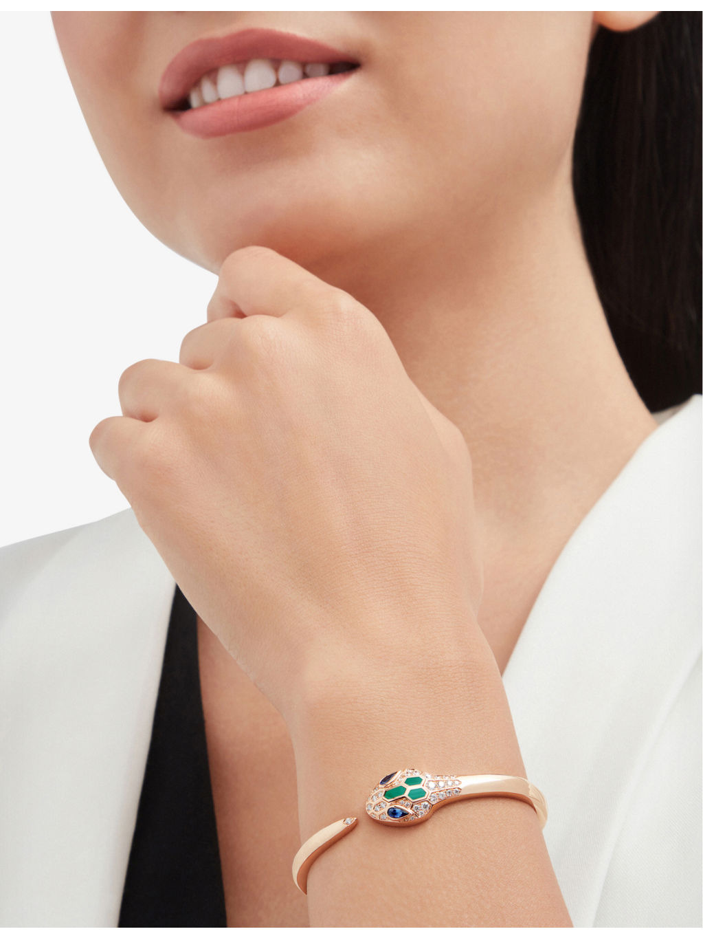 Serpenti Seduttori 18ct rose-gold, 0.5ct round-cut diamond and 0.4ct sapphire bangle bracelet - 4