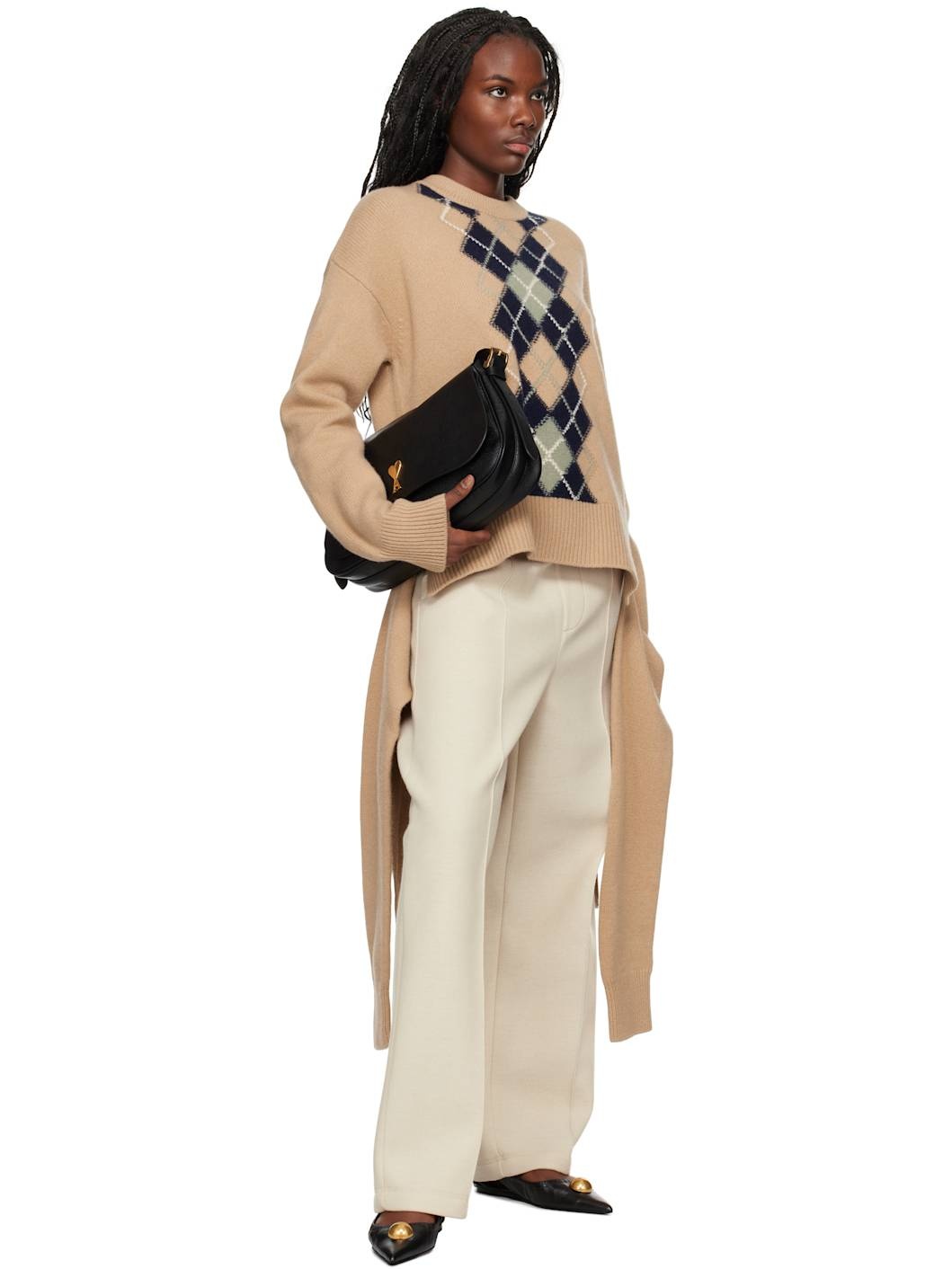 Beige Argyle Double Sweater - 5