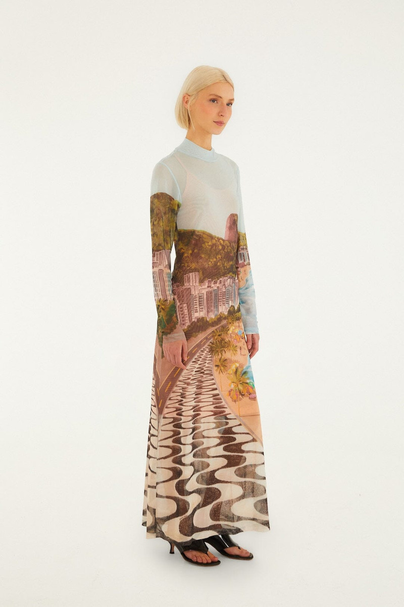 Multicolor Copacabana Beach Long Sleeve Maxi Dress 5