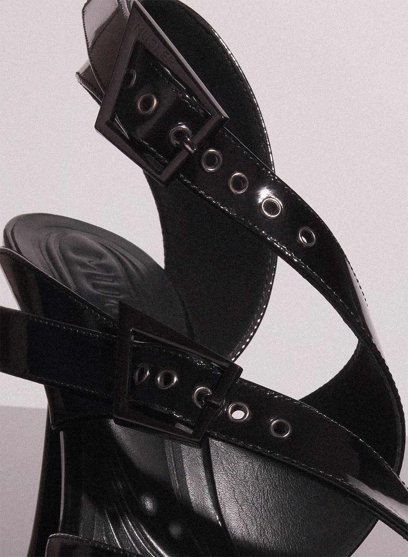 black leather buckled fang 95 mules - 3