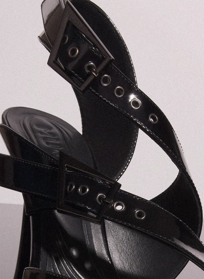 black leather buckled fang 95 mules 3