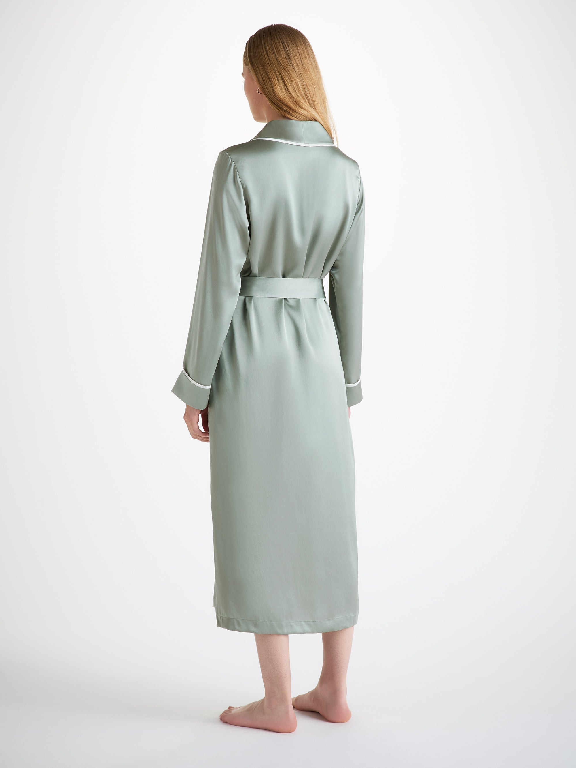 Women's Long Dressing Gown Bailey Silk Satin Green - 5
