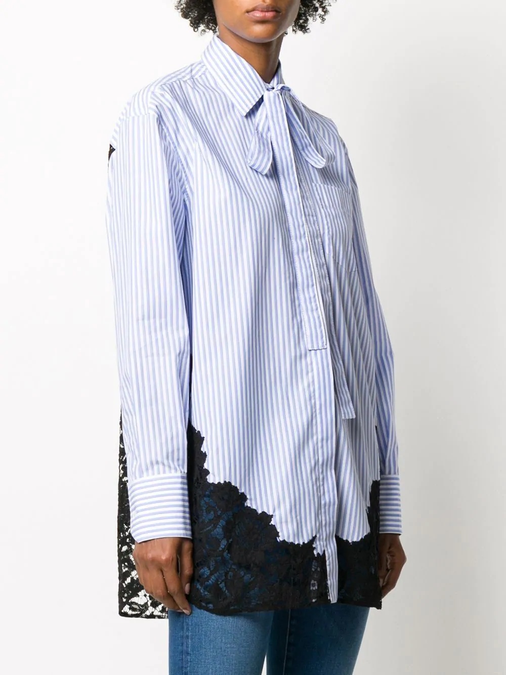 lace-insert pinstripe shirt - 5