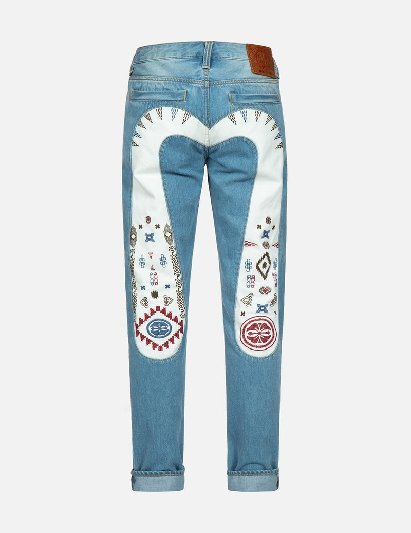 EVISU NOMADIC-PATTERN EMBROIDERED DAICOCK INSERT CARROT-FIT JEANS #2017 outlook