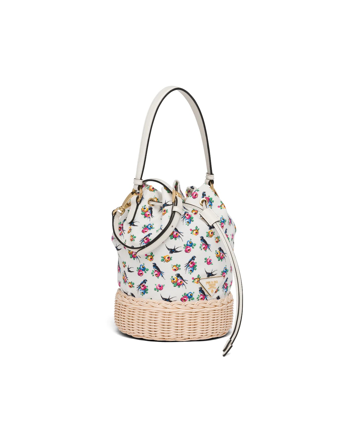 Small Prada Plage wicker and canvas bucket bag - 3