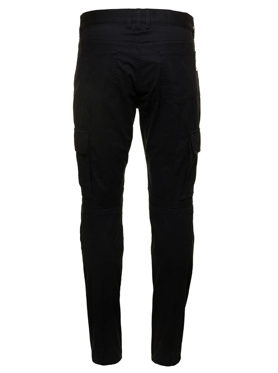 BALMAIN BLACK SLIM CARGO PANTS WITH ZIP AND POCKETS IN STRETCH COTTON MAN - 2
