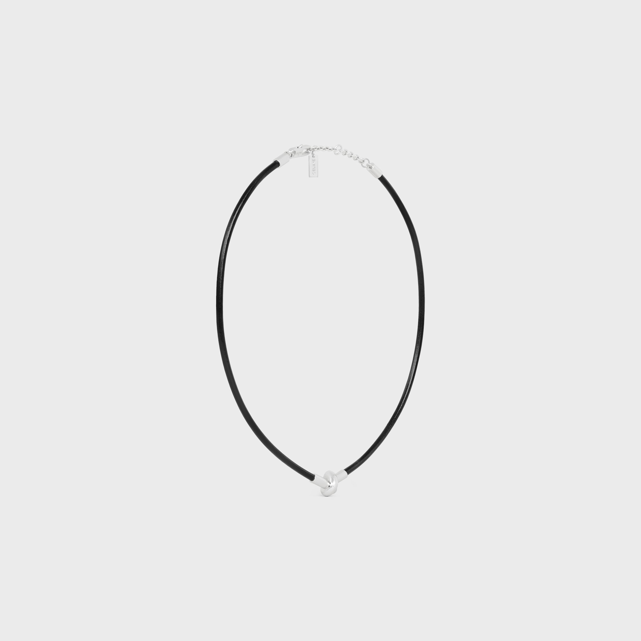 Knot Necklace in Calfskin and Brass with Rhodium Finish - 2