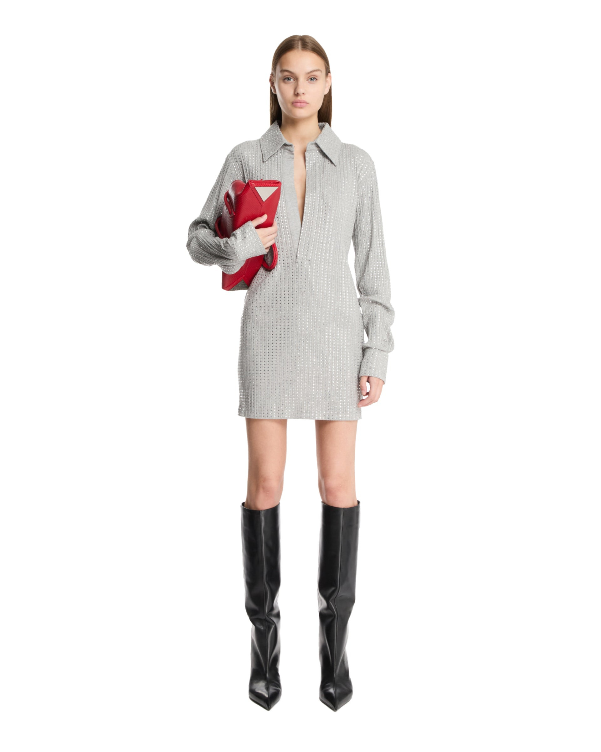 Gray Rhinestone Shirt Dress - 2