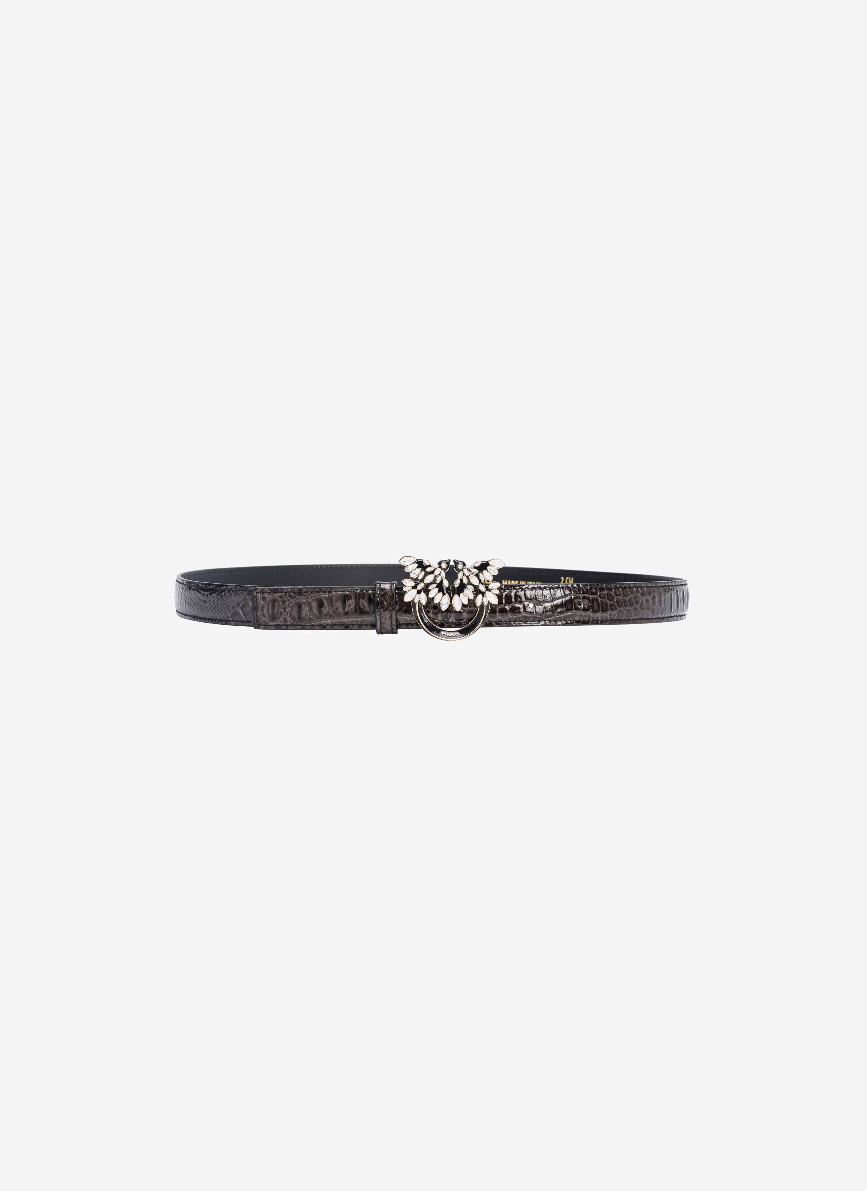 PINKO GALLERIA THIN 2CM CROC-PRINT BELT WITH LOVE BIRDS BUCKLE - 1
