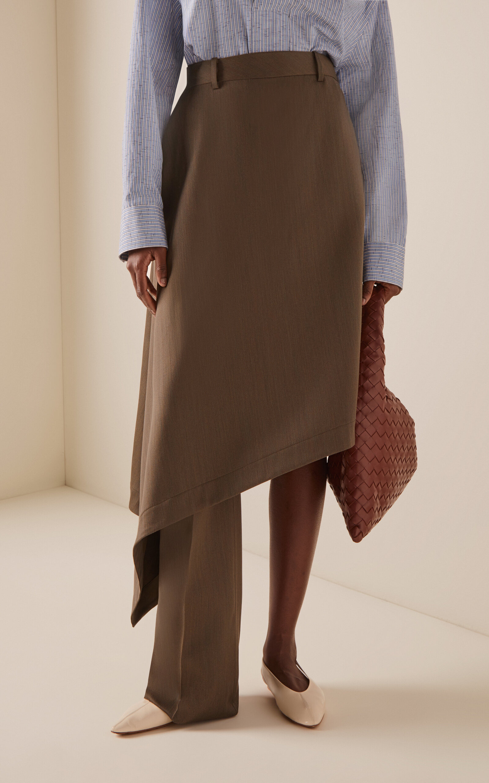 Wool Chevron Asymmetric Pantaskirt olive - 3
