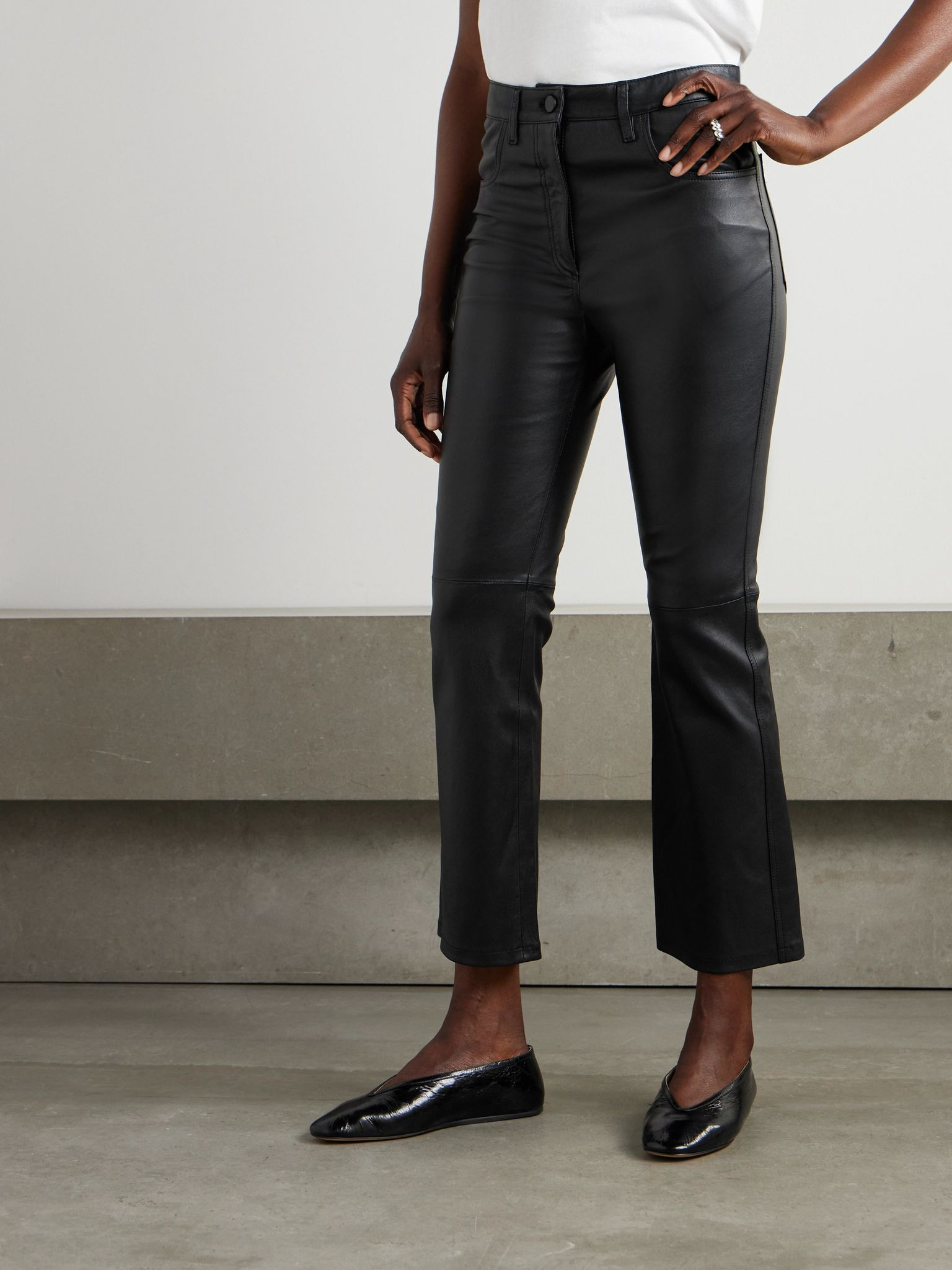 Duke cropped leather flared pants Black - 3