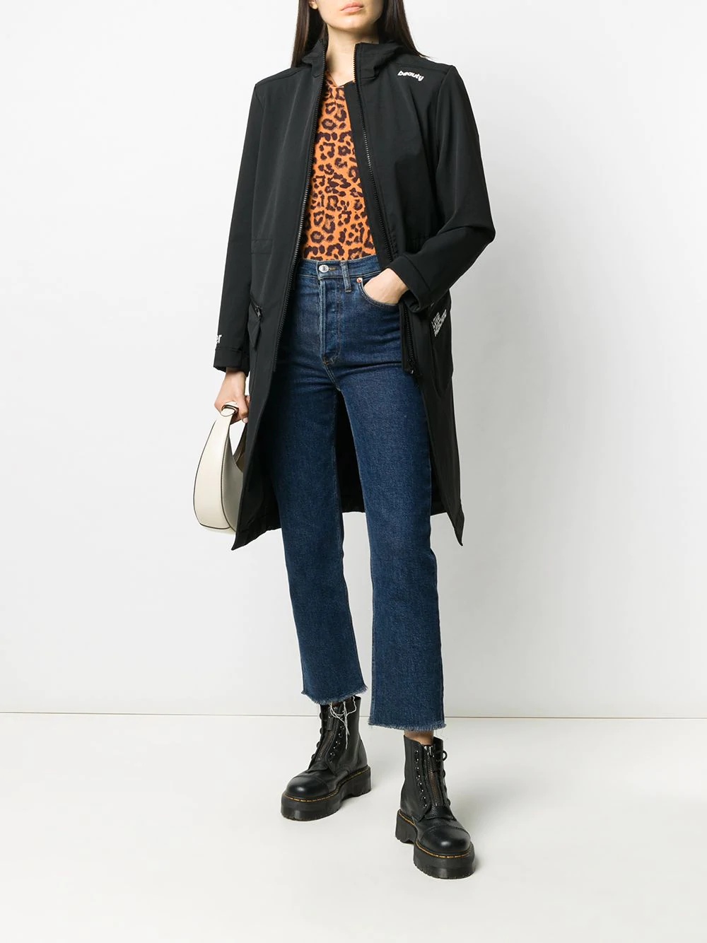 zipped logo print coat - 2