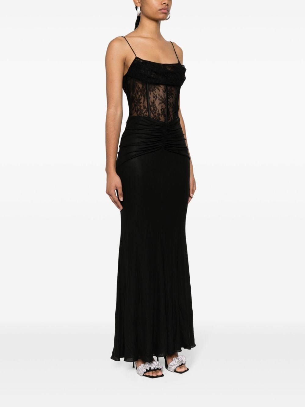 draped lace-panel maxi dress - 3