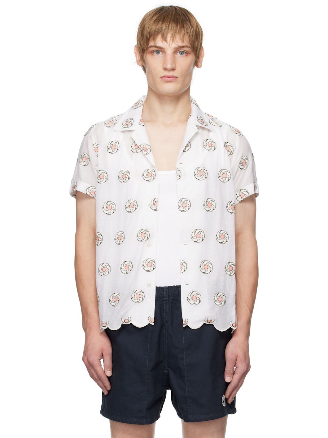 White Floral Aperture Short Sleeve Shirt - 1