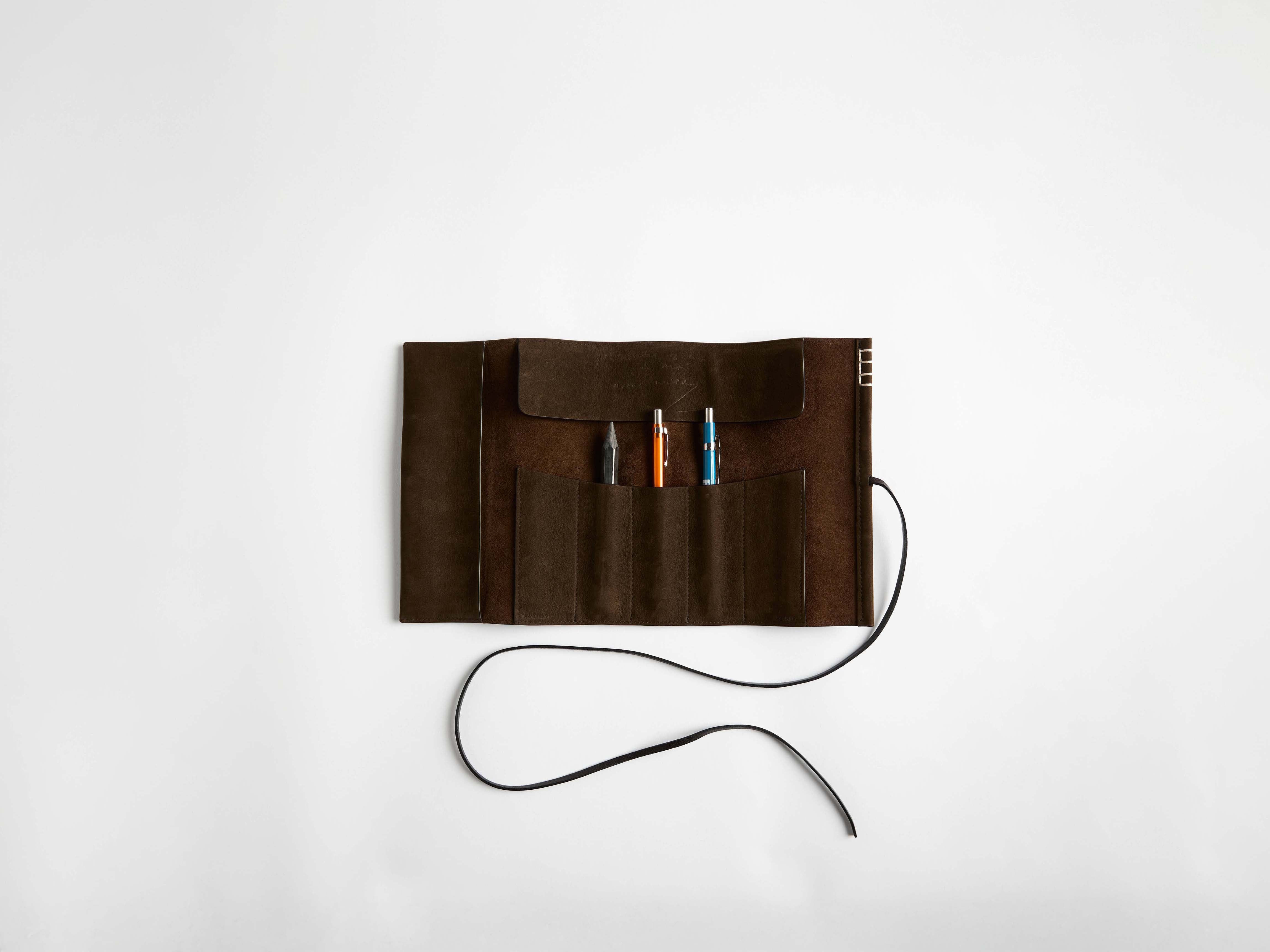 LEATHER PEN-ROLL CASE IN DARK BROWN - 2