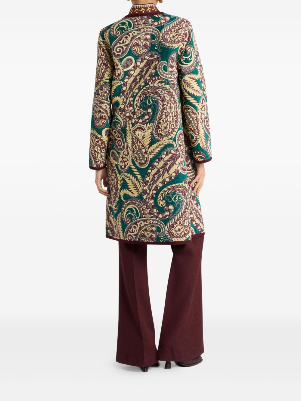 paisley-jacquard chenille coat - 4