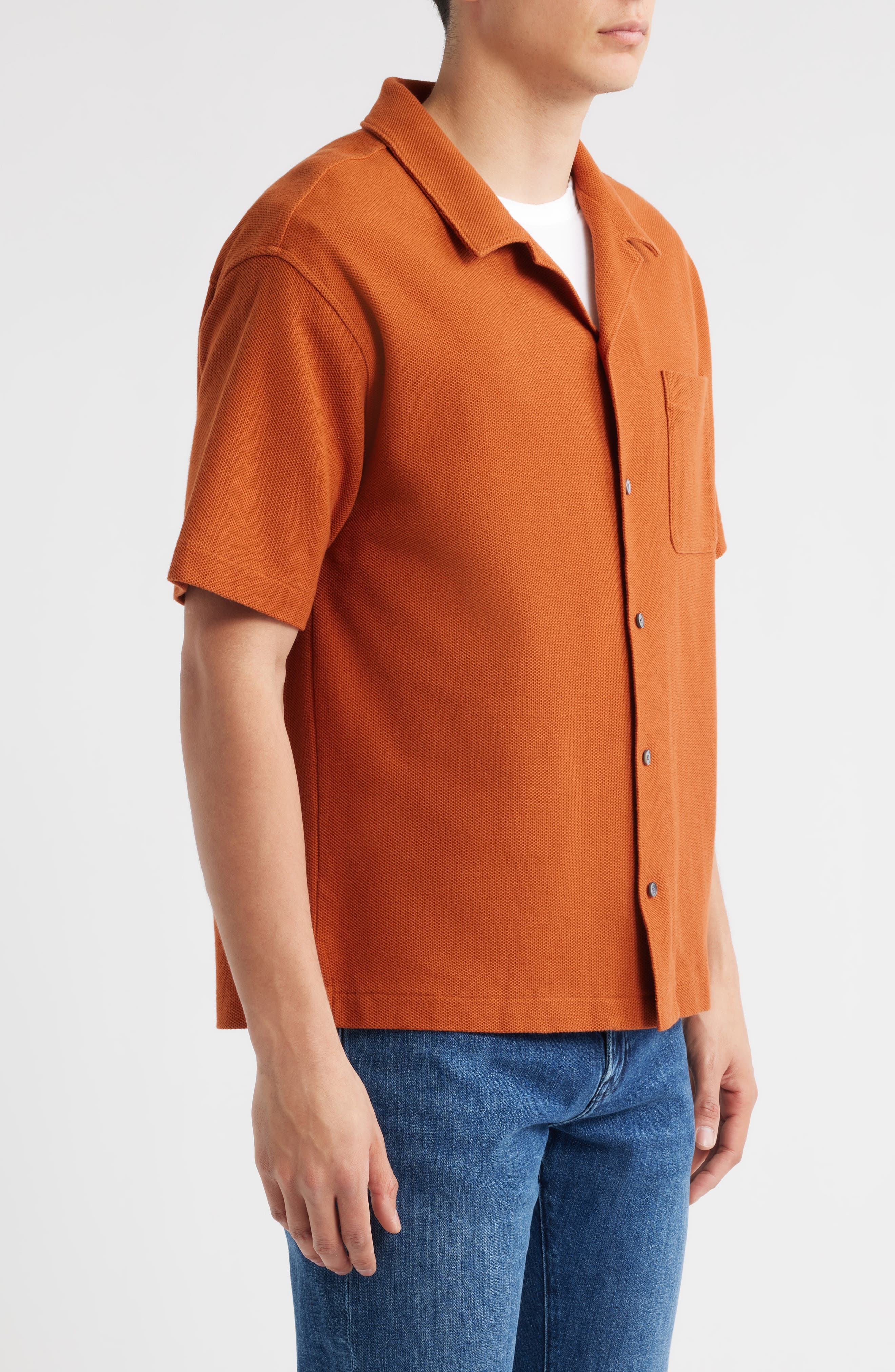 FRAME Relaxed Jacquard Camp Shirt in Dark Orange at Nordstrom - 4