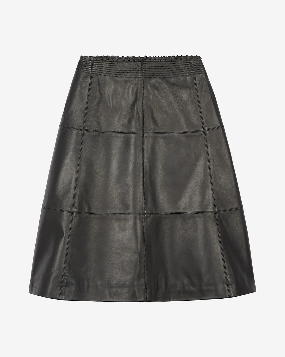 BLACK LEATHER MIDI SKIRT - 1