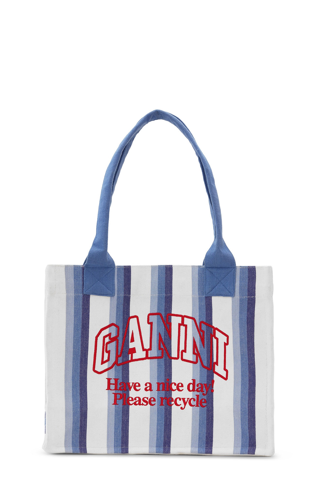 BLUE LARGE STRIPED CANVAS TOTE BAG - 1