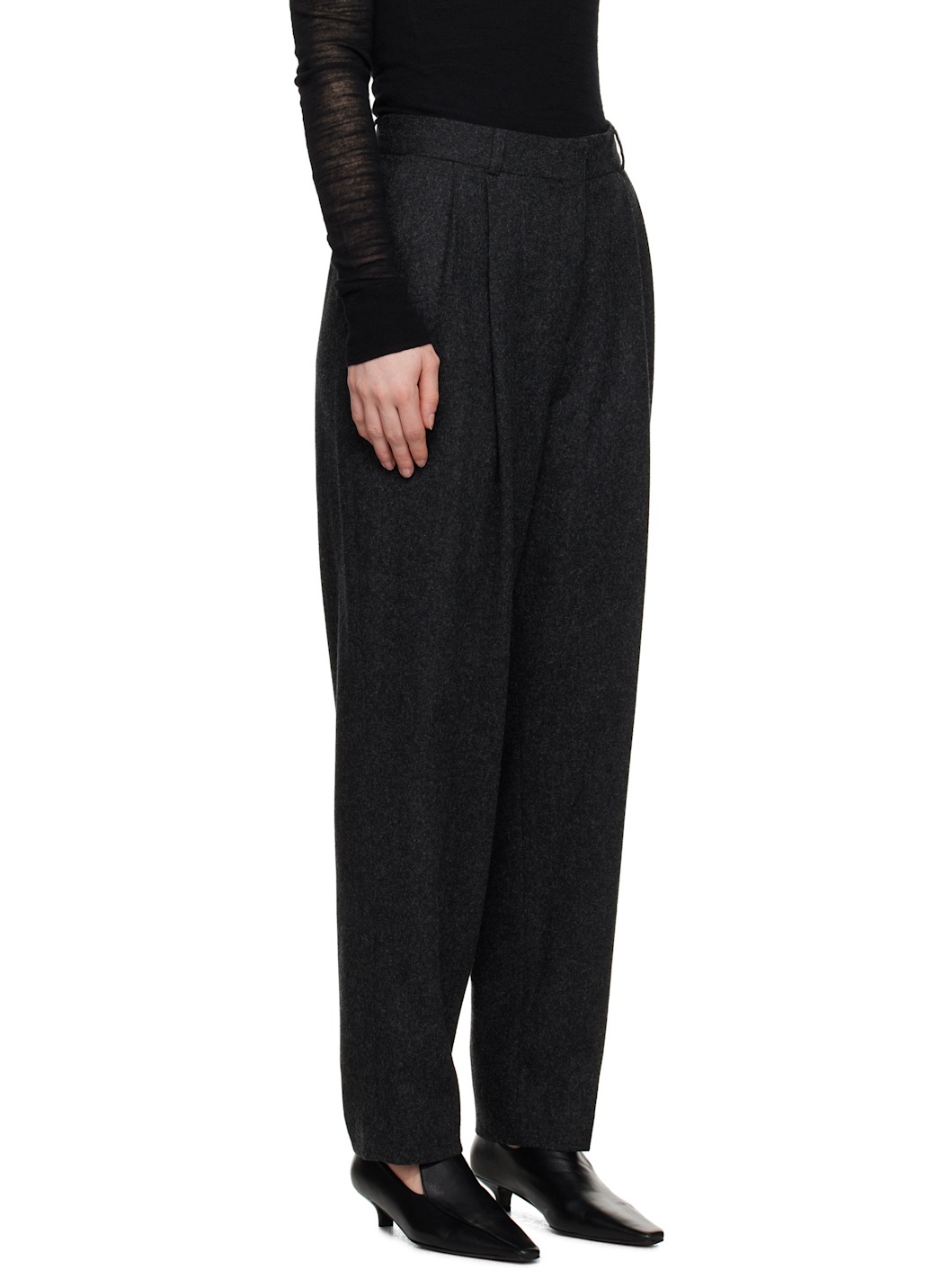Gray Double-Pleated Tailored Trousers - 2