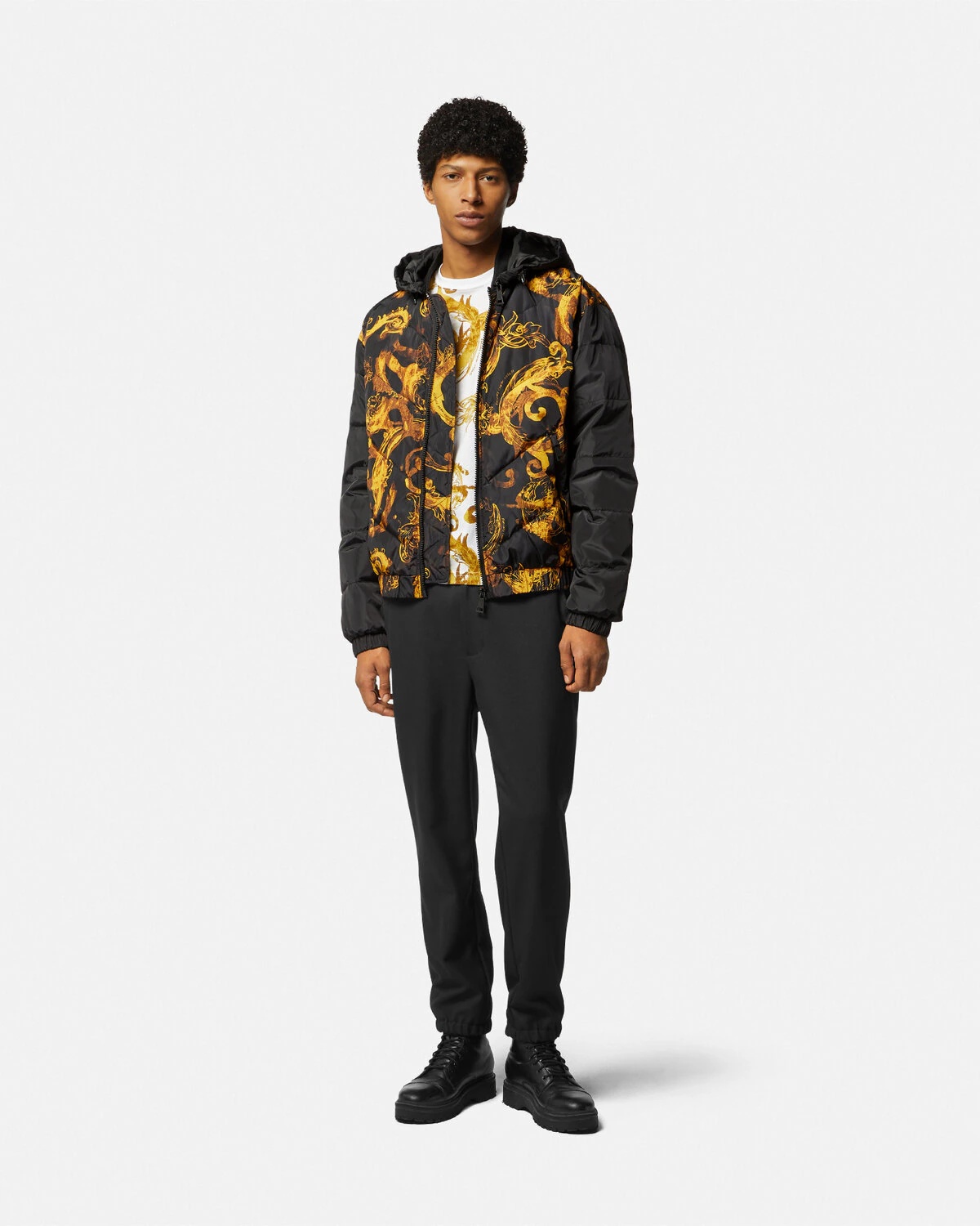 Versace Jeans Couture Black & Gold Sketch Baroque Bomber Jacket