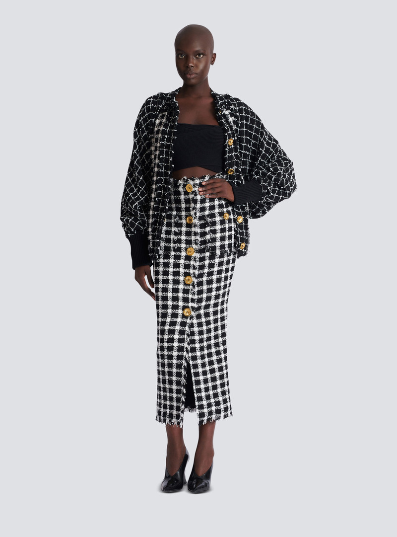 Balmain Long gingham tweed skirt outlook