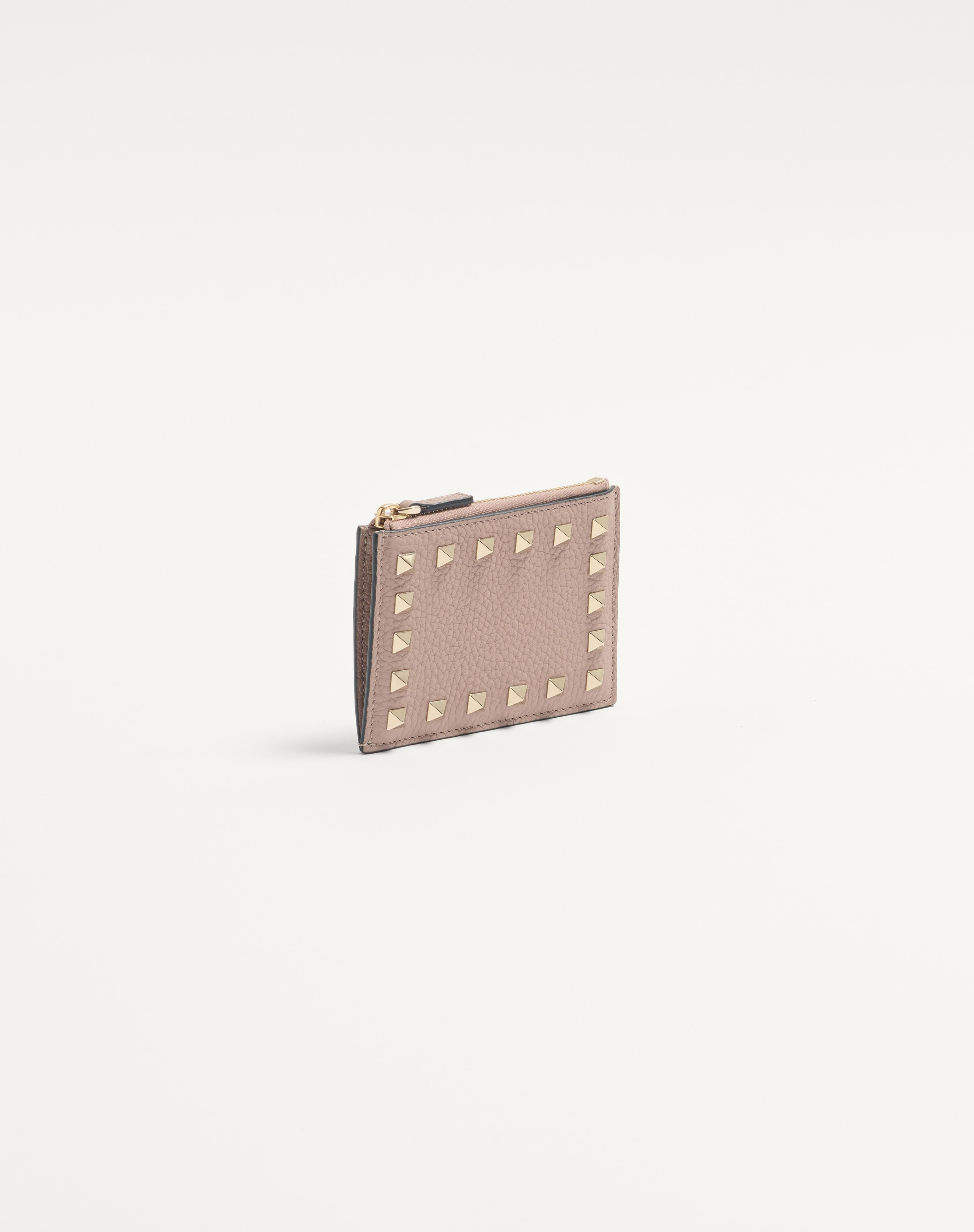 ROCKSTUD GRAINY CALFSKIN CARDHOLDER WITH ZIPPER - 4