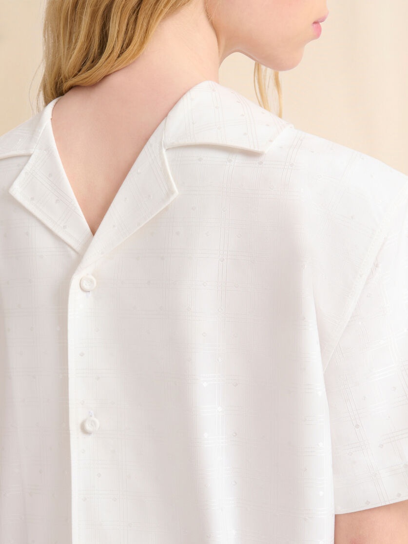 WHITE COTTON-VISCOSE BACK-TO-FRONT SHIRT TOP WITH DOTTY CHECK - 4