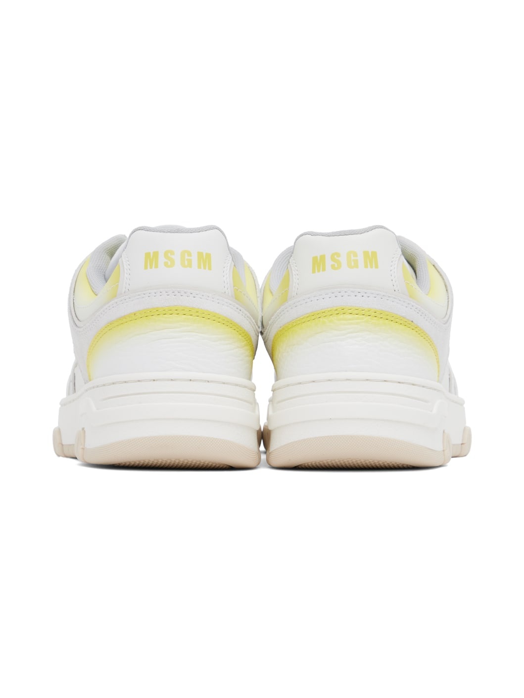 【関税込み】MSGM ホワイト＆イエロー Scrapa UOMO スニーカー MSGM White & Yellow Scrapa UOMO Sneakers | ssense | REVERSIBLE