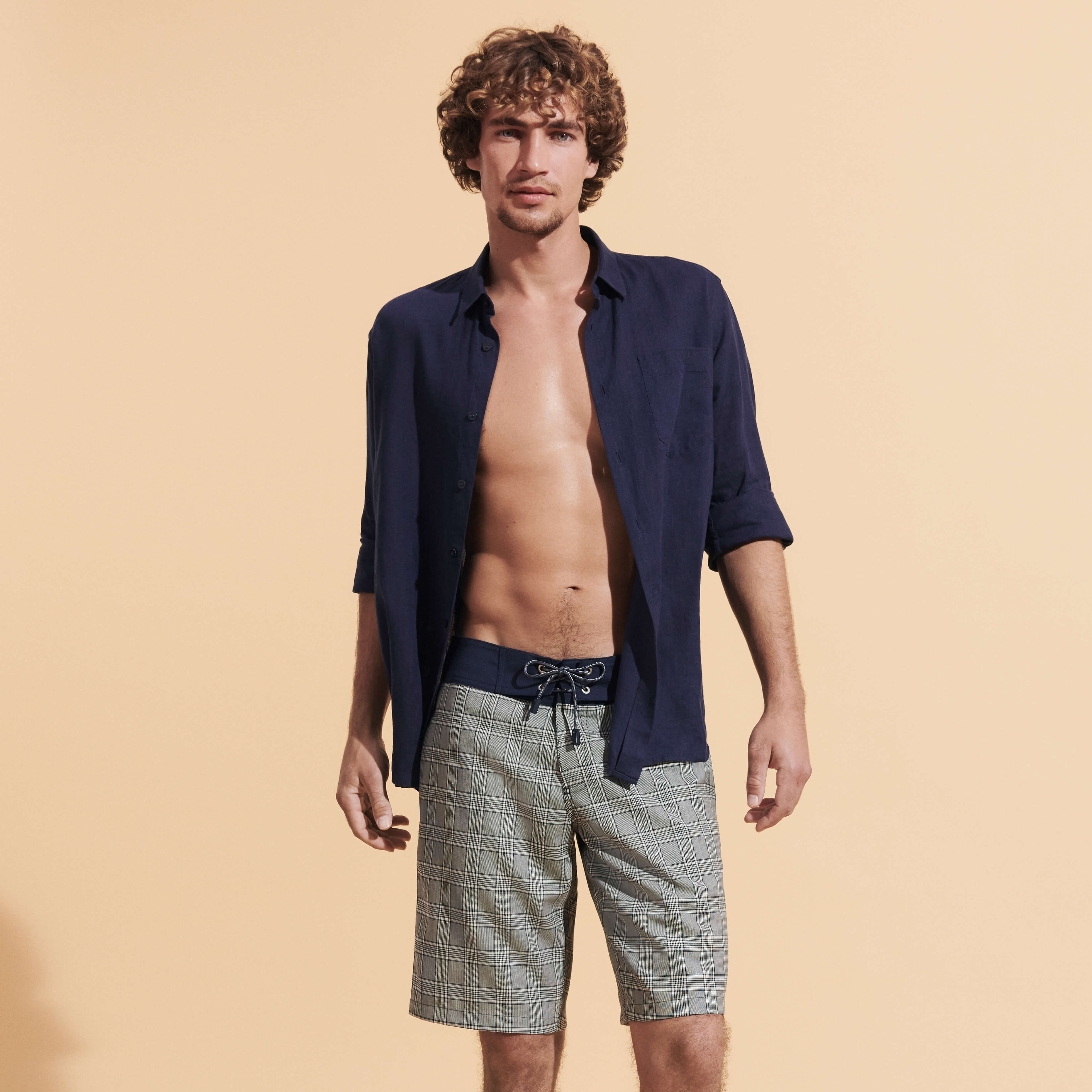 Men Merinos Wool Long Swim Trunks Prince de Galles - 5