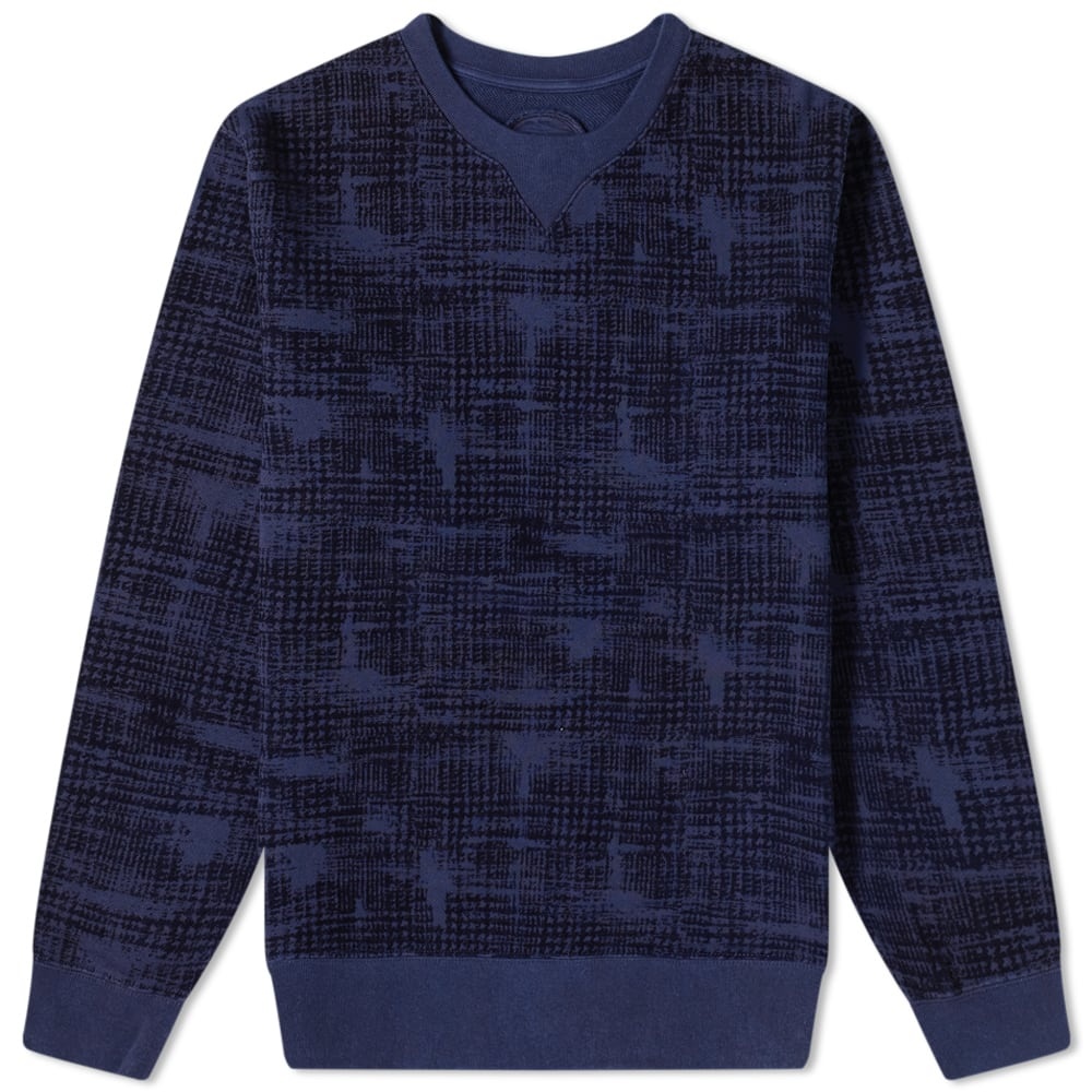 Blue Blue Japan Oboro Koushi Flocked Print Crew Sweat - 1