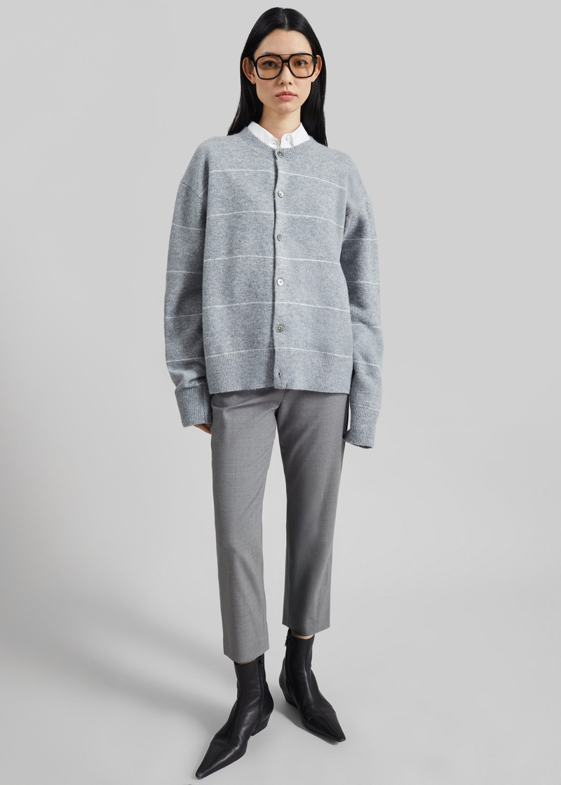 Stenvad Crewneck Cardigan - Grey/White Stripe 3