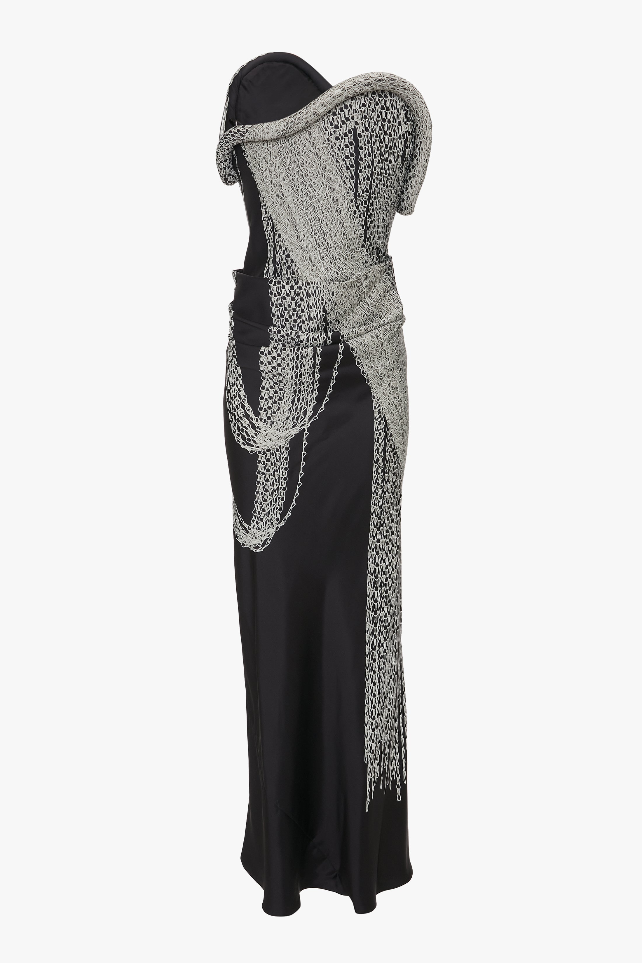 Asymmetric Corset Detail Gown In Black Chain Print - 1