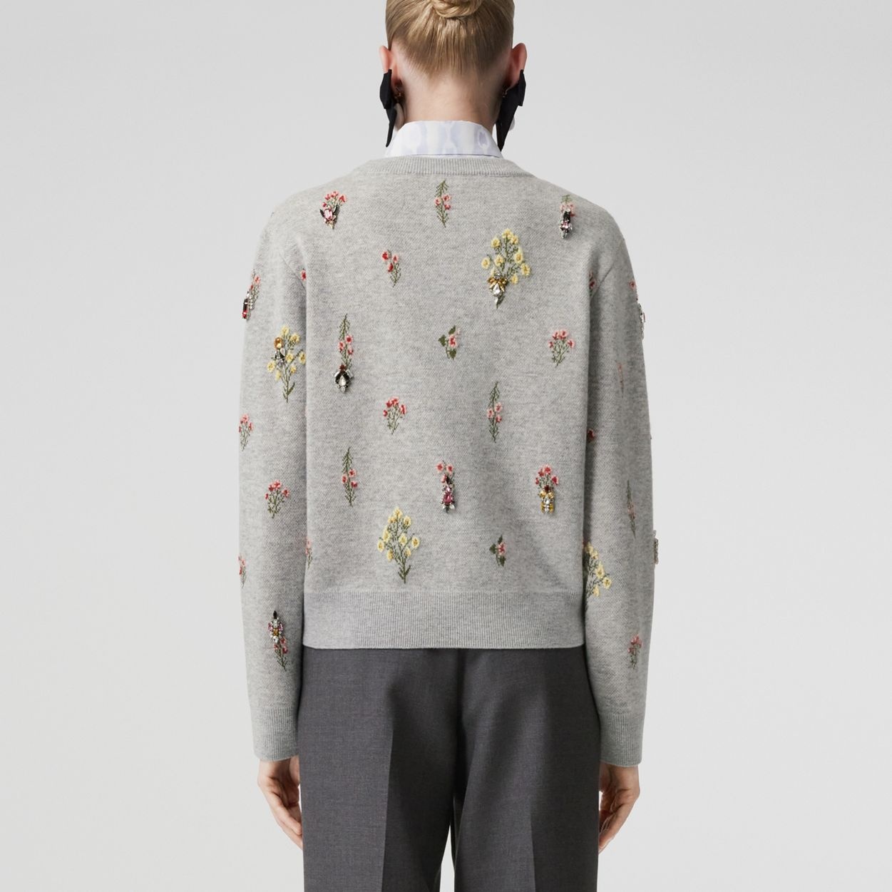 Crystal Embroidered Floral Wool Blend Sweater - 3