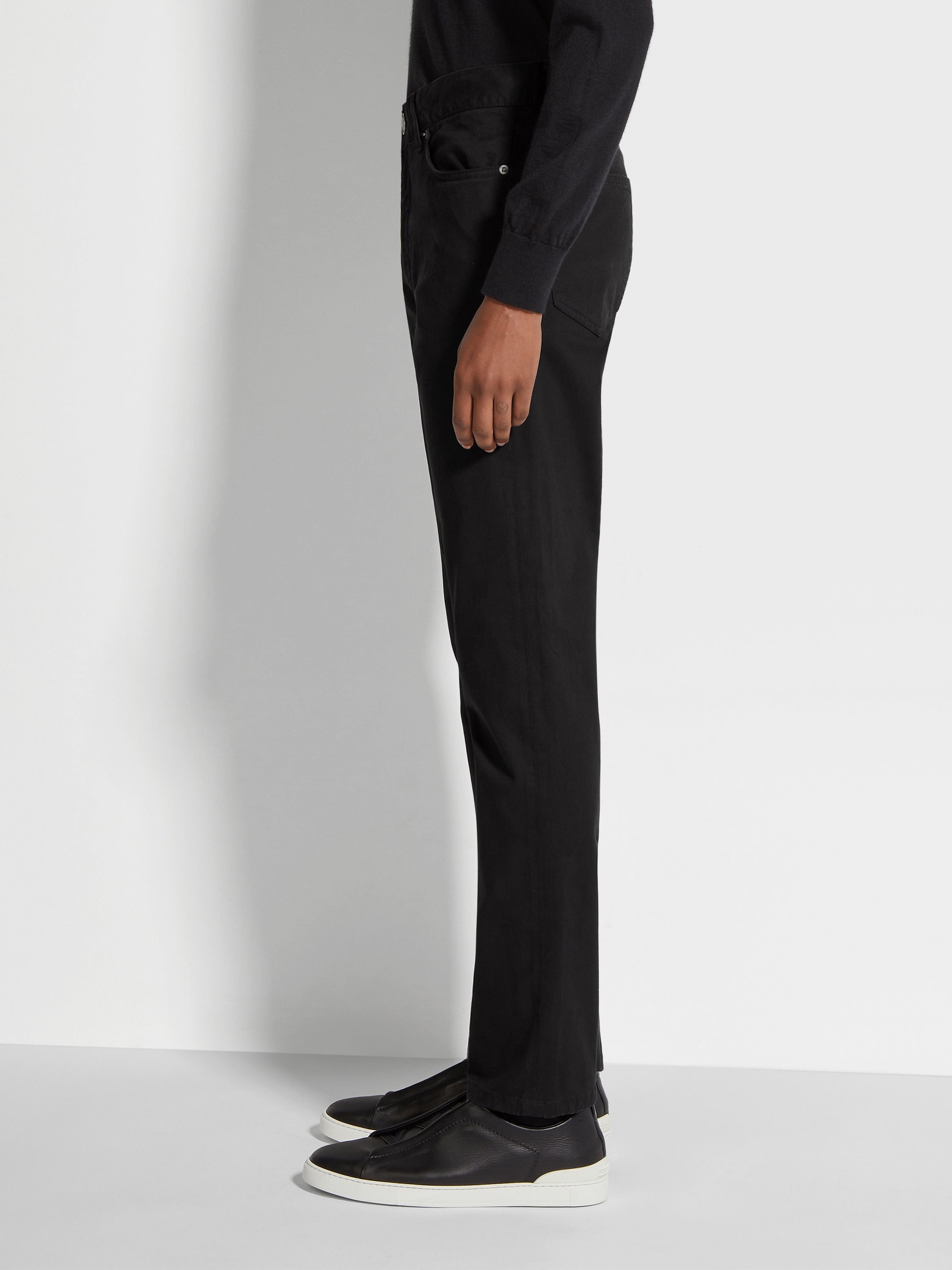BLACK STRETCH COTTON ROCCIA JEANS - 3