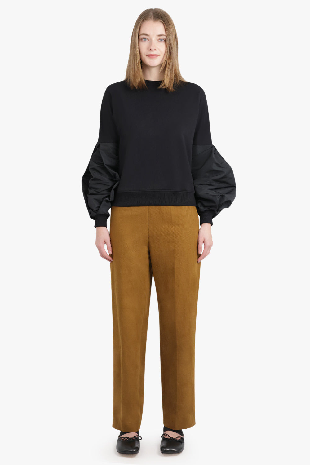 CREWNECK L/S SWEATSHIRT WITH BALLOON SLEEVES | BLACK - 3