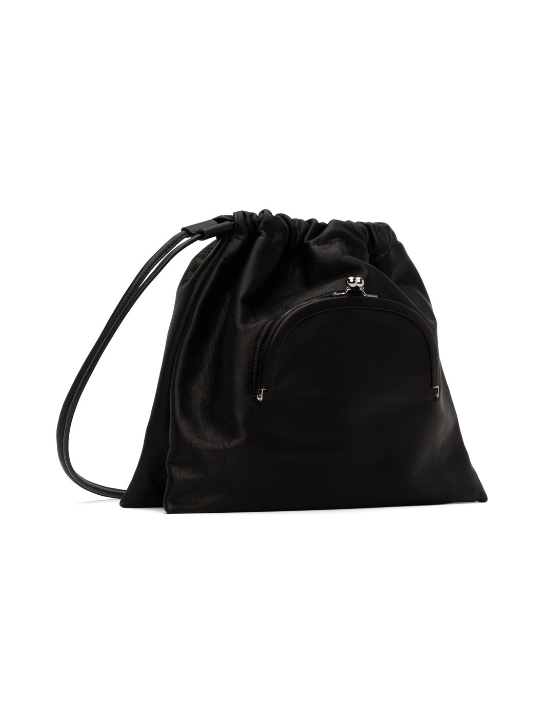 Black Soft Leather Metal Clasp Pochette Bag - 2