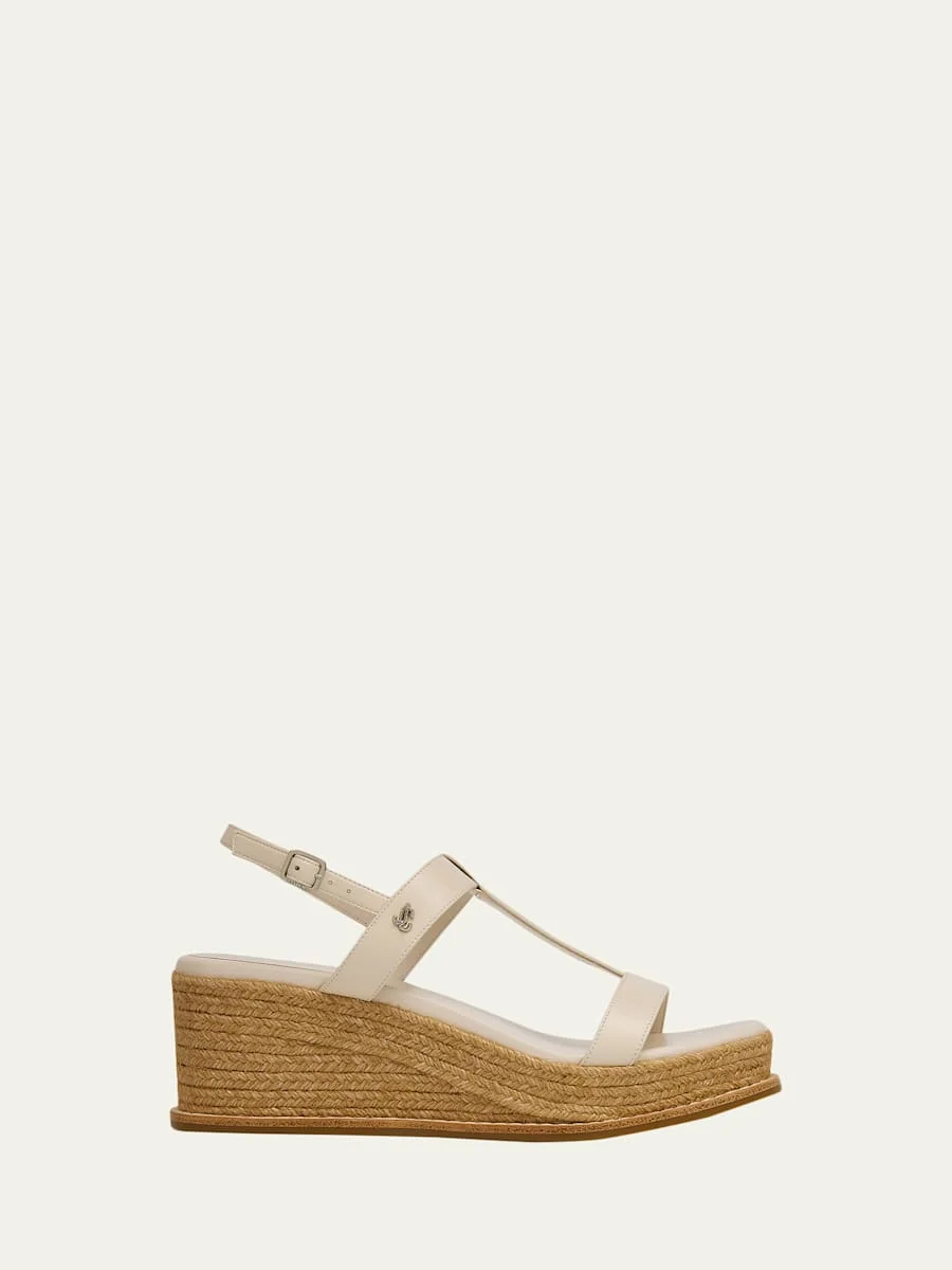 Theia 60 Leather Espadrille Wedge Sandals - 1