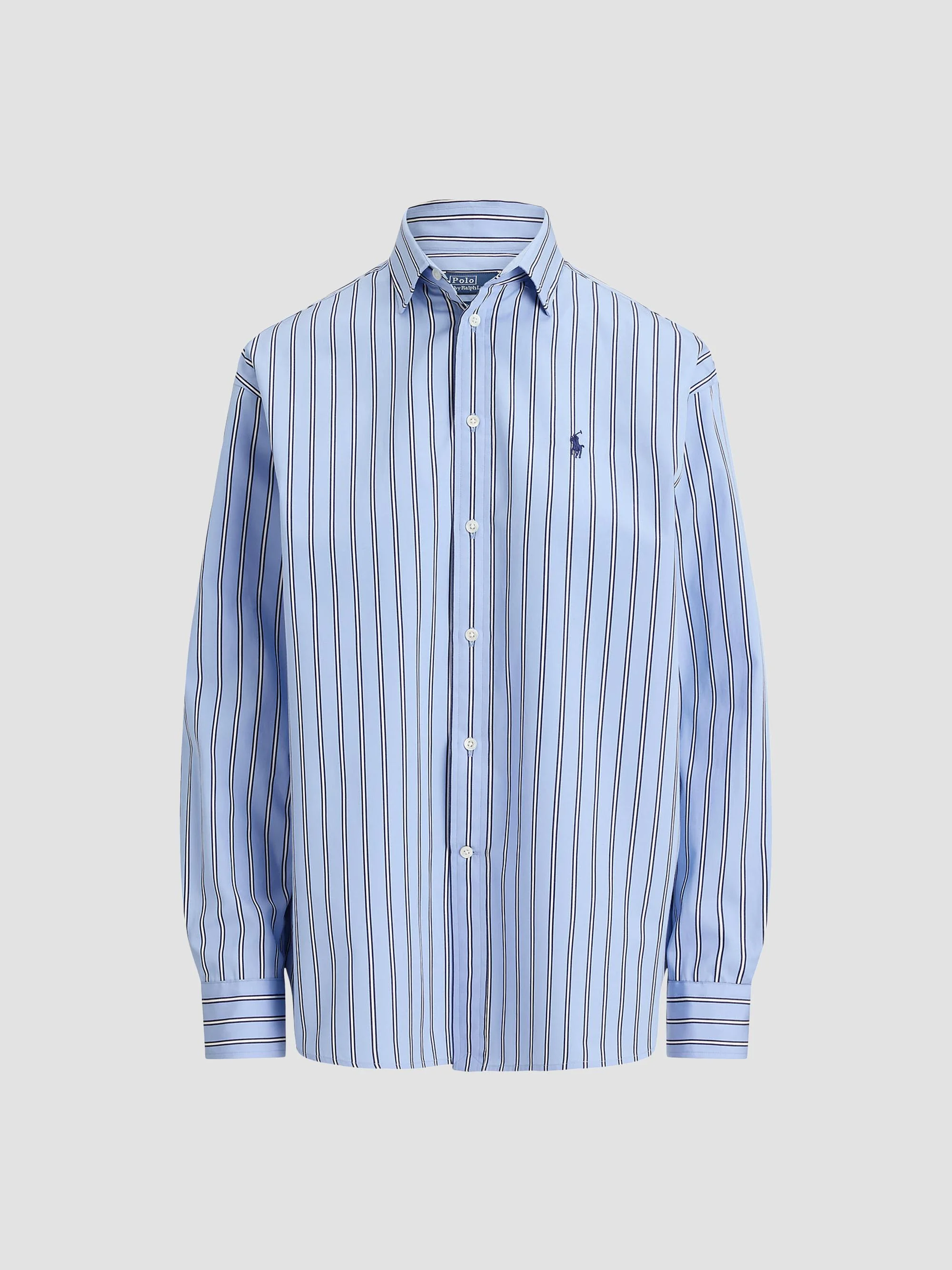 Women's Relaxed-Fit Striped Cotton Shirt - Blue White - 1